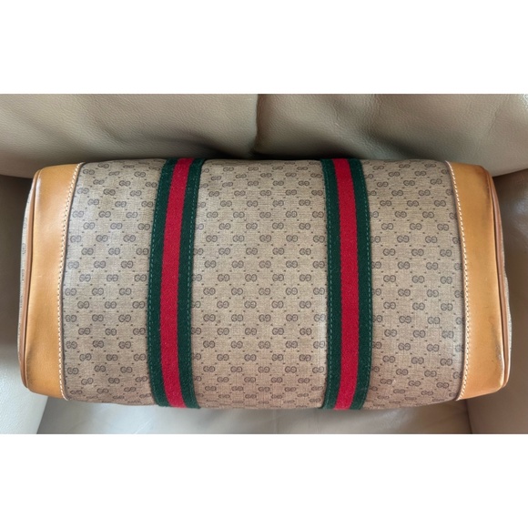 Certified Authentic Vintage Gucci Boston Web Micro GG Canvas Tan Leather Bag - Picture 5 of 14